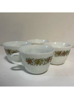 Set of 4 Vintage Pyrex Corning Spice of Life Cups – 1970s Milk Glass